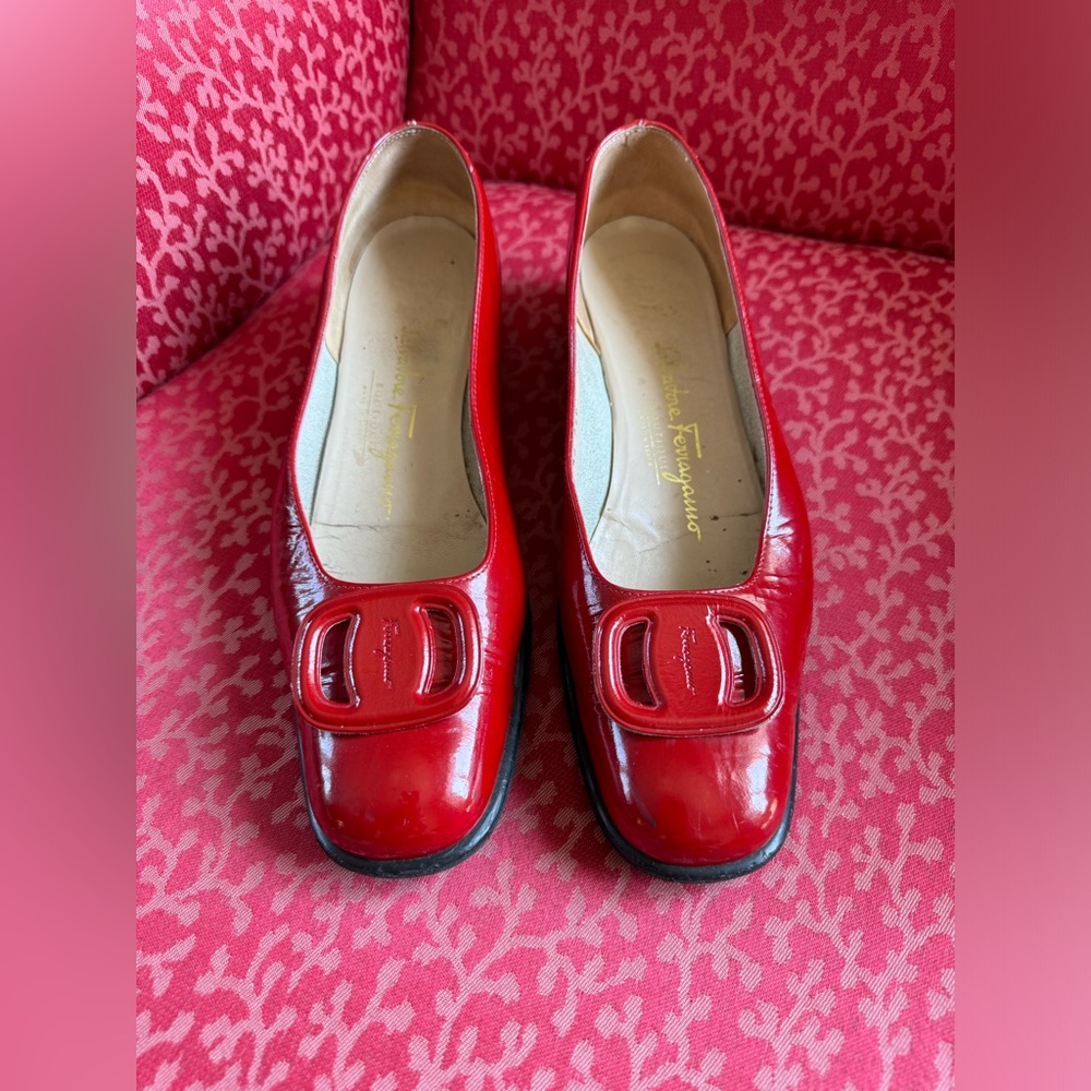 Salvatore Ferragamo Red Patent Leather Flats, Size 8